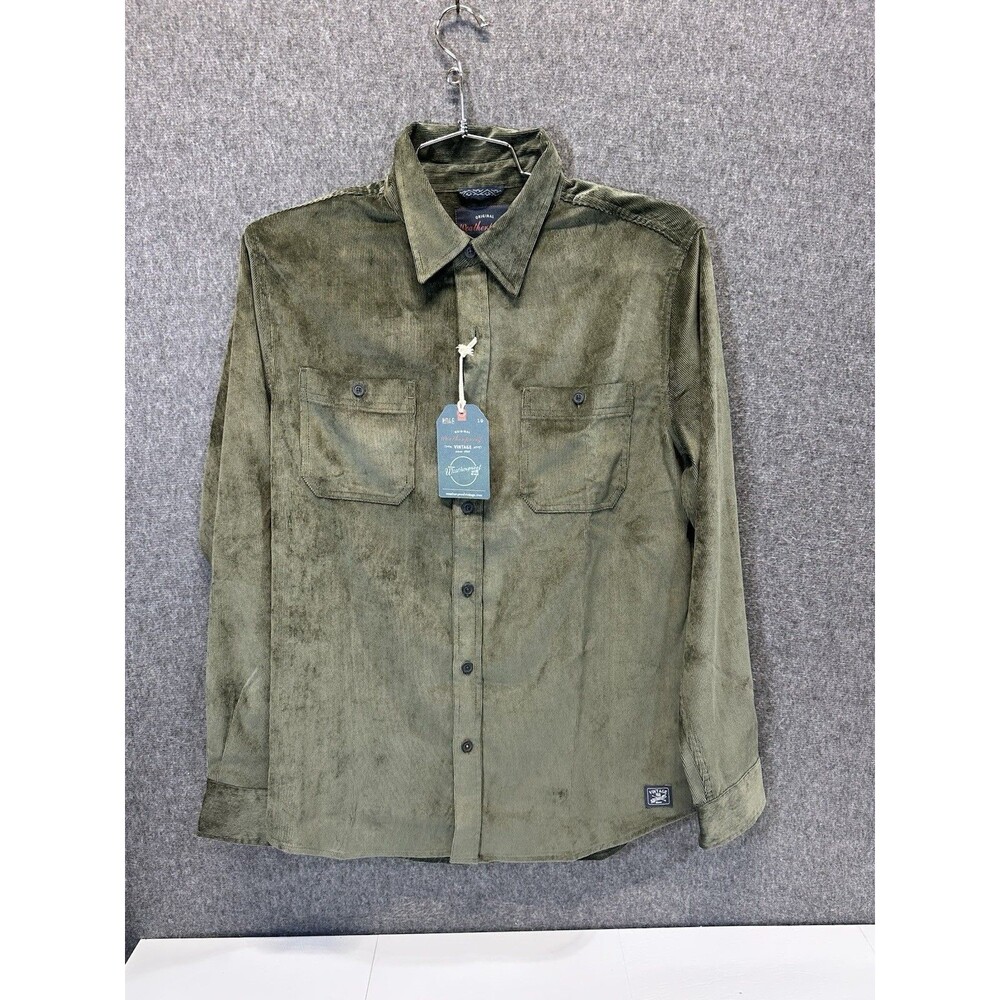Weatherproof Vintage Corduroy Shirt Men's Size M Olive Green Button Up Pocket